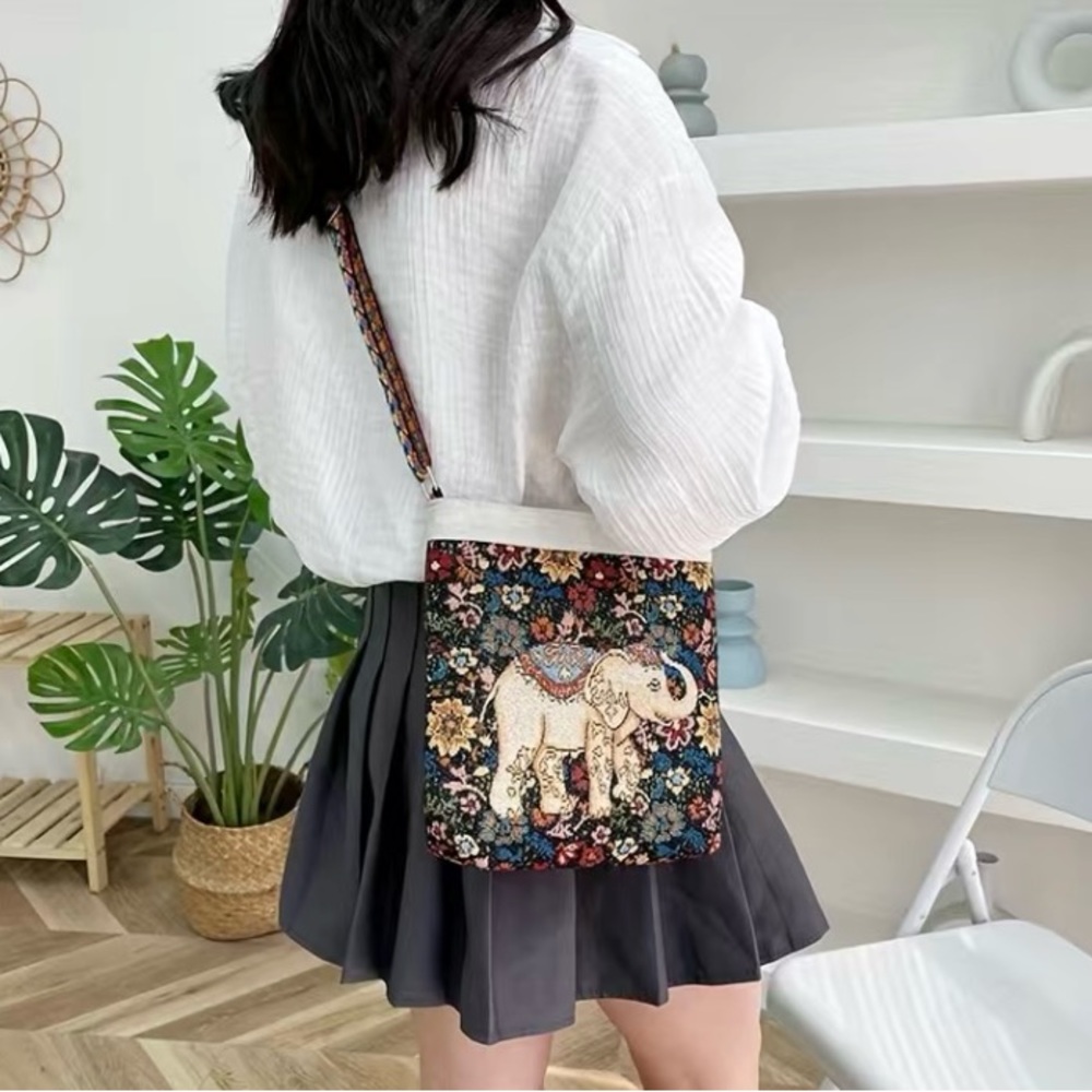 New Elephant Crossbody or Shoulder Bag Adjustable Strap Tapestry